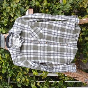 Girl Crazy Button Down Plaid Shirt Cotton Olive Green M